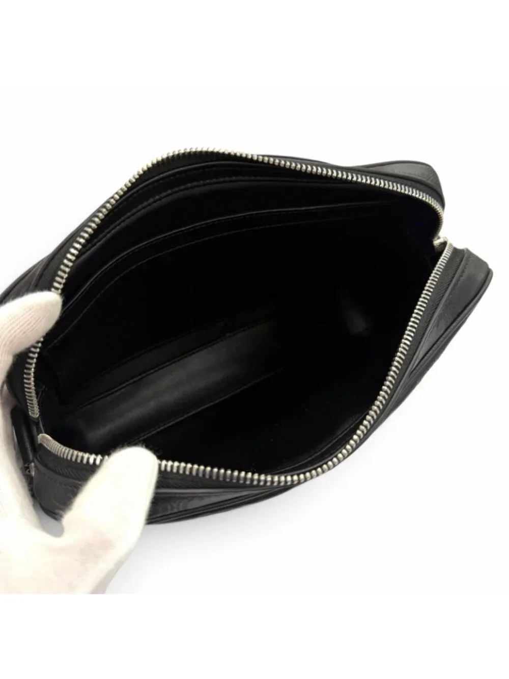 Celine Leather Triomphe Medium Messenger Shoulder Bag Black Silver